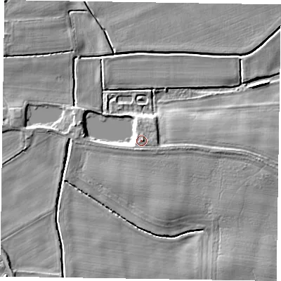 Shaded relief map of the ground around DN147TJ, computed from Environment Agency LiDAR. The ground here sits at about 5 m above sea level and falls 4 m across the surrounding 800 m. Surface water reaching this point runs off ground lying to the east-north-east, 1.1 m higher.