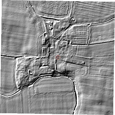 Shaded relief map of the ground around DN147TL, computed from Environment Agency LiDAR. The ground here sits at about 4 m above sea level and falls 5 m across the surrounding 800 m. Surface water reaching this point runs off ground lying to the north-west, 2.0 m higher.