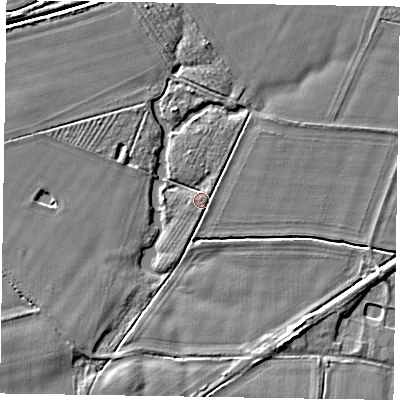 Shaded relief map of the ground around DN147TN, computed from Environment Agency LiDAR. The ground here sits at about 2 m above sea level and falls 4 m across the surrounding 800 m. Surface water reaching this point runs off ground lying to the south-east, 3.7 m higher.