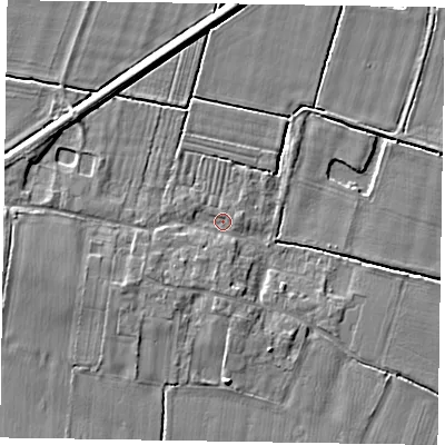 Shaded relief map of the ground around DN147TP, computed from Environment Agency LiDAR. The ground here sits at about 2 m above sea level and falls 4 m across the surrounding 800 m. Surface water reaching this point runs off ground lying to the south-west, 2.2 m higher.
