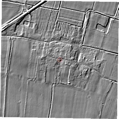 Shaded relief map of the ground around DN147TS, computed from Environment Agency LiDAR. The ground here sits at about 4 m above sea level and falls 4 m across the surrounding 800 m. Surface water reaching this point runs off ground lying to the east-south-east, 1.0 m higher.