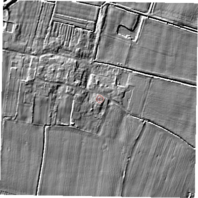 Shaded relief map of the ground around DN147TT, computed from Environment Agency LiDAR. The ground here sits at about 4 m above sea level and falls 4 m across the surrounding 800 m. Surface water reaching this point runs off ground lying to the west, 1.4 m higher.