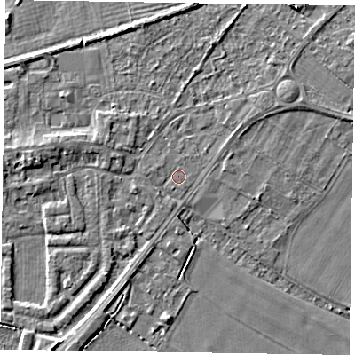 Shaded relief map of the ground around DN147TX, computed from Environment Agency LiDAR. The ground here sits at about 4 m above sea level and falls 3 m across the surrounding 800 m. Surface water reaching this point runs off ground lying to the west-north-west, 1.6 m higher.
