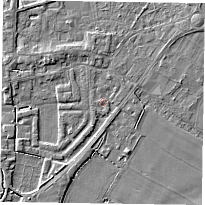 Shaded relief map of the ground around DN147TZ, computed from Environment Agency LiDAR. The ground here sits at about 4 m above sea level and falls 4 m across the surrounding 800 m. Surface water reaching this point runs off ground lying to the north-west, 0.7 m higher.