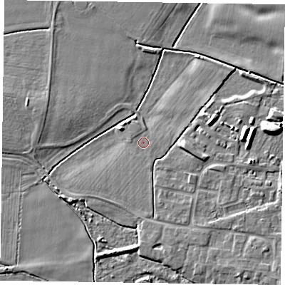 Shaded relief map of the ground around DN147UB, computed from Environment Agency LiDAR. The ground here sits at about 3 m above sea level and falls 6 m across the surrounding 800 m. Surface water reaching this point runs off ground lying to the east-south-east, 3.3 m higher.