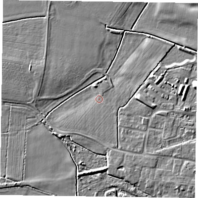 Shaded relief map of the ground around DN147UT, computed from Environment Agency LiDAR. The ground here sits at about 3 m above sea level and falls 6 m across the surrounding 800 m. Surface water reaching this point runs off ground lying to the east, 3.3 m higher.