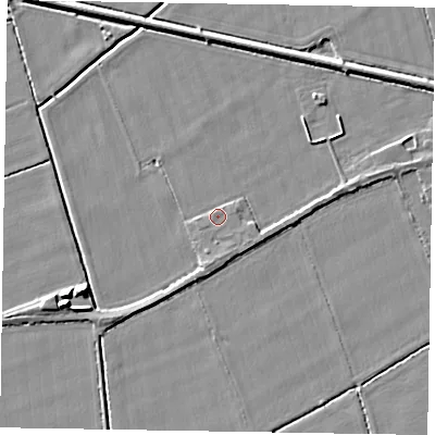Shaded relief map of the ground around DN147UU, computed from Environment Agency LiDAR. The ground here sits at about 4 m above sea level and falls 6 m across the surrounding 800 m. Surface water reaching this point runs off ground lying to the north-east, 1.6 m higher.