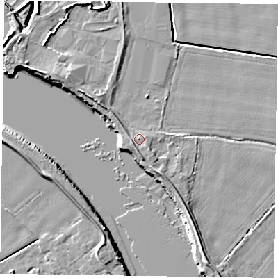 Shaded relief map of the ground around DN147UW, computed from Environment Agency LiDAR. The ground here sits at about 5 m above sea level and falls 7 m across the surrounding 800 m. Surface water reaching this point runs off ground lying to the south-south-east, 1.0 m higher.