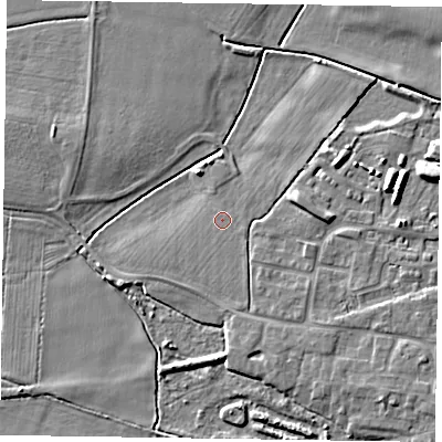 Shaded relief map of the ground around DN147WA, computed from Environment Agency LiDAR. The ground here sits at about 4 m above sea level and falls 6 m across the surrounding 800 m. Surface water reaching this point runs off ground lying to the south-south-east, 0.6 m higher.