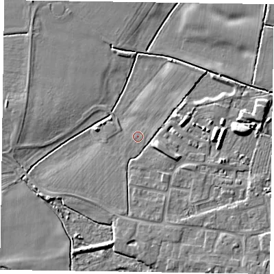 Shaded relief map of the ground around DN147WB, computed from Environment Agency LiDAR. The ground here sits at about 4 m above sea level and falls 6 m across the surrounding 800 m. Surface water reaching this point runs off ground lying to the south-south-east, 0.5 m higher.