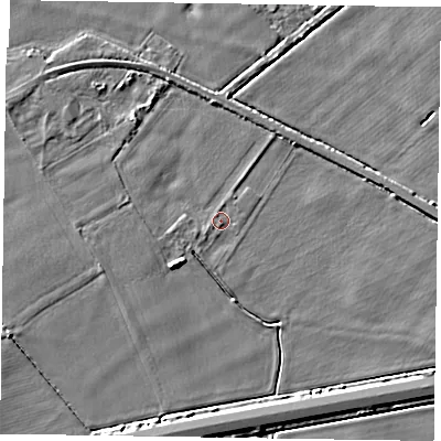 Shaded relief map of the ground around DN147XA, computed from Environment Agency LiDAR. The ground here sits at about 4 m above sea level and falls 4 m across the surrounding 800 m. Surface water reaching this point runs off ground lying to the north-north-west, 2.0 m higher.