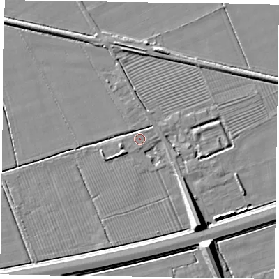 Shaded relief map of the ground around DN147XD, computed from Environment Agency LiDAR. The ground here sits at about 4 m above sea level and falls 9 m across the surrounding 800 m. Surface water reaching this point runs off ground lying to the north, 1.7 m higher.
