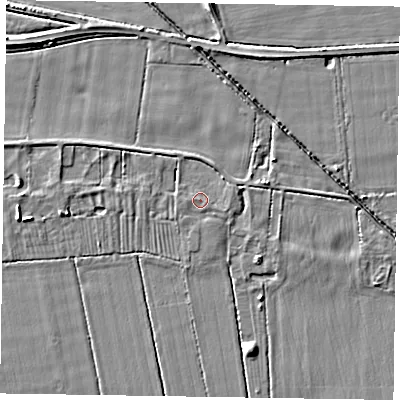Shaded relief map of the ground around DN147XH, computed from Environment Agency LiDAR. The ground here sits at about 4 m above sea level and falls 6 m across the surrounding 800 m. Surface water reaching this point runs off ground lying to the north-north-east, 1.1 m higher.