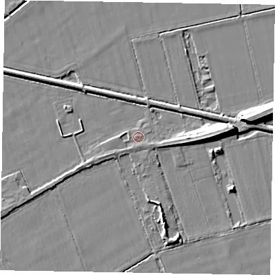 Shaded relief map of the ground around DN147XL, computed from Environment Agency LiDAR. The ground here sits at about 4 m above sea level and falls 9 m across the surrounding 800 m. Surface water reaching this point runs off ground lying to the west-south-west, 1.2 m higher.