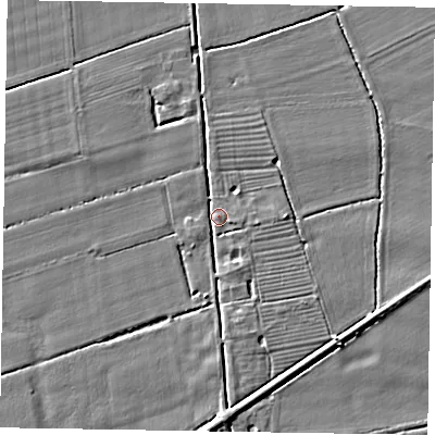 Shaded relief map of the ground around DN147XP, computed from Environment Agency LiDAR. The ground here sits at about 4 m above sea level and falls 3 m across the surrounding 800 m. Surface water reaching this point runs off ground lying to the east, 2.3 m higher.
