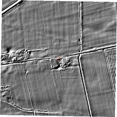 Shaded relief map of the ground around DN147XS, computed from Environment Agency LiDAR. The ground here sits at about 3 m above sea level and falls 3 m across the surrounding 800 m. Surface water reaching this point runs off ground lying to the west-south-west, 1.8 m higher.