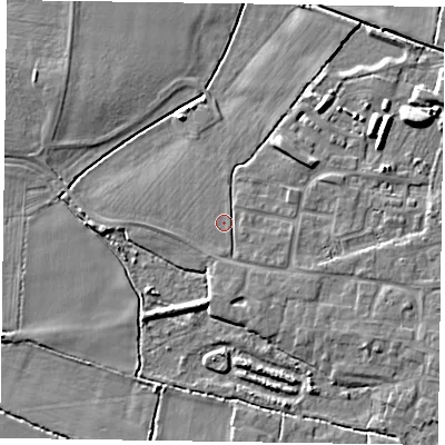 Shaded relief map of the ground around DN147XW, computed from Environment Agency LiDAR. The ground here sits at about 4 m above sea level and falls 6 m across the surrounding 800 m. Surface water reaching this point runs off ground lying to the east-south-east, 1.8 m higher.