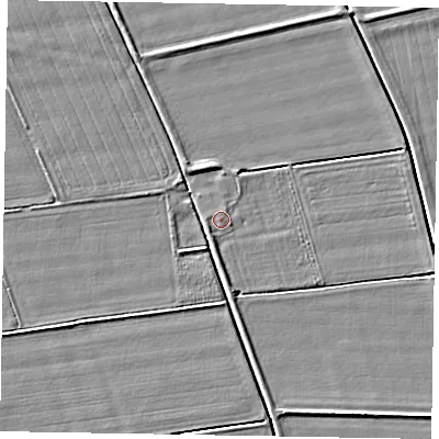 Shaded relief map of the ground around DN147XX, computed from Environment Agency LiDAR. The ground here sits at about 3 m above sea level and falls 4 m across the surrounding 800 m. Surface water reaching this point runs off ground lying to the south-west, 0.9 m higher.