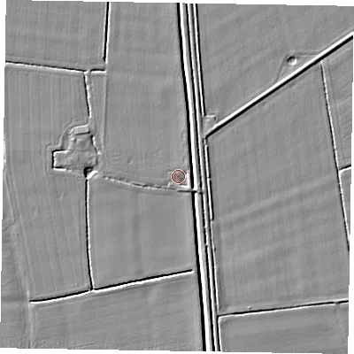 Shaded relief map of the ground around DN147YA, computed from Environment Agency LiDAR. The ground here sits at about 3 m above sea level and falls 3 m across the surrounding 800 m. Surface water reaching this point runs off ground lying to the east-south-east, 1.4 m higher.