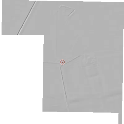 Shaded relief map of the ground around DN147YD, computed from Environment Agency LiDAR. The ground here sits at about 3 m above sea level and falls 3 m across the surrounding 800 m. The ground contributing surface water to this point lies to the west-south-west.