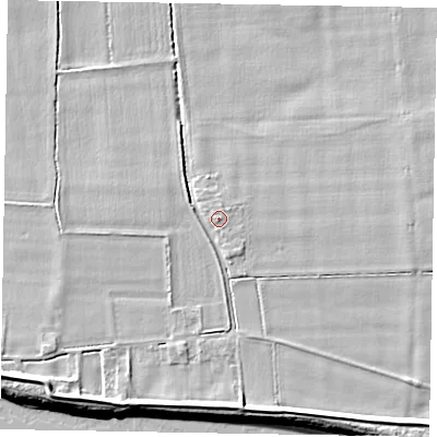 Shaded relief map of the ground around DN147YN, computed from Environment Agency LiDAR. The ground here sits at about 4 m above sea level and falls 7 m across the surrounding 800 m. Surface water reaching this point runs off ground lying to the south-south-west, 0.9 m higher.