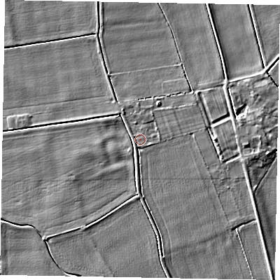 Shaded relief map of the ground around DN147YS, computed from Environment Agency LiDAR. The ground here sits at about 2 m above sea level and falls 4 m across the surrounding 800 m. Surface water reaching this point runs off ground lying to the south, 1.8 m higher.
