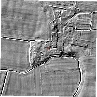 Shaded relief map of the ground around DN147ZB, computed from Environment Agency LiDAR. The ground here sits at about 4 m above sea level and falls 6 m across the surrounding 800 m. Surface water reaching this point runs off ground lying to the east-south-east, 0.9 m higher.
