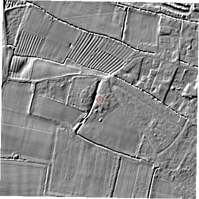 Shaded relief map of the ground around DN147ZG, computed from Environment Agency LiDAR. The ground here sits at about 5 m above sea level and falls 4 m across the surrounding 800 m. Surface water reaching this point runs off ground lying to the south, 2.3 m higher.