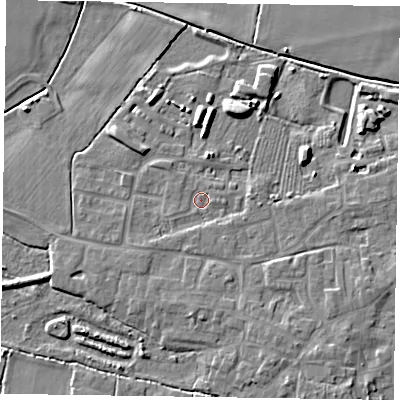 Shaded relief map of the ground around DN147ZN, computed from Environment Agency LiDAR. The ground here sits at about 4 m above sea level and falls 6 m across the surrounding 800 m. Surface water reaching this point runs off ground lying to the east, 1.8 m higher.