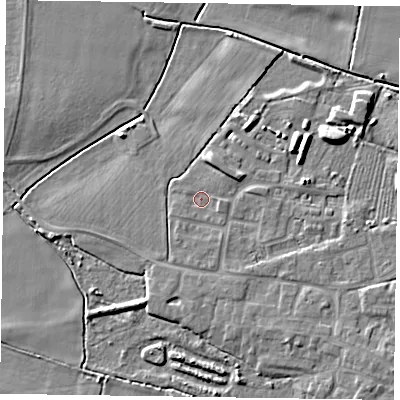 Shaded relief map of the ground around DN147ZP, computed from Environment Agency LiDAR. The ground here sits at about 4 m above sea level and falls 6 m across the surrounding 800 m. Surface water reaching this point runs off ground lying to the south-east, 1.2 m higher.