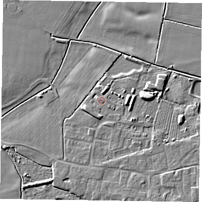 Shaded relief map of the ground around DN147ZU, computed from Environment Agency LiDAR. The ground here sits at about 4 m above sea level and falls 6 m across the surrounding 800 m. Surface water reaching this point runs off ground lying to the south, 2.3 m higher.