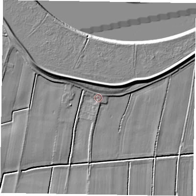 Shaded relief map of the ground around DN148AE, computed from Environment Agency LiDAR. The ground here sits at about 3 m above sea level and falls 7 m across the surrounding 800 m. Surface water reaching this point runs off ground lying to the east-north-east, 5.9 m higher.