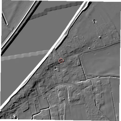Shaded relief map of the ground around DN148AN, computed from Environment Agency LiDAR. The ground here sits at about 5 m above sea level and falls 8 m across the surrounding 800 m. Surface water reaching this point runs off ground lying to the north-west, 2.0 m higher.