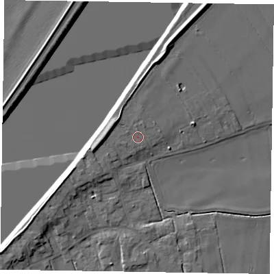 Shaded relief map of the ground around DN148AP, computed from Environment Agency LiDAR. The ground here sits at about 4 m above sea level and falls 8 m across the surrounding 800 m. Surface water reaching this point runs off ground lying to the west-north-west, 0.6 m higher.