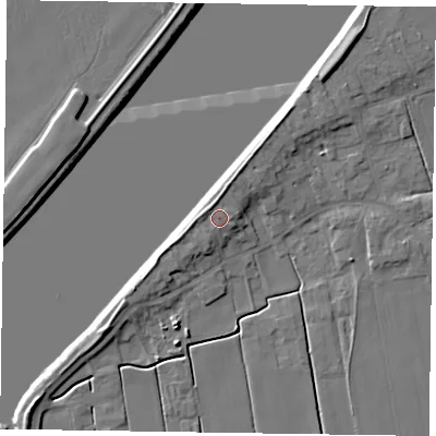 Shaded relief map of the ground around DN148AQ, computed from Environment Agency LiDAR. The ground here sits at about 5 m above sea level and falls 7 m across the surrounding 800 m. Surface water reaching this point runs off ground lying to the north-west, 1.5 m higher.