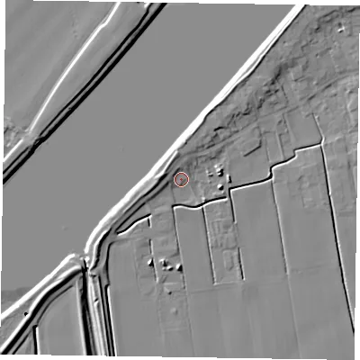 Shaded relief map of the ground around DN148AR, computed from Environment Agency LiDAR. The ground here sits at about 3 m above sea level and falls 7 m across the surrounding 800 m. Surface water reaching this point runs off ground lying to the west-north-west, 4.6 m higher.