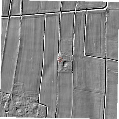 Shaded relief map of the ground around DN148AT, computed from Environment Agency LiDAR. The ground here sits at about 3 m above sea level and falls 4 m across the surrounding 800 m. Surface water reaching this point runs off ground lying to the south, 1.0 m higher.