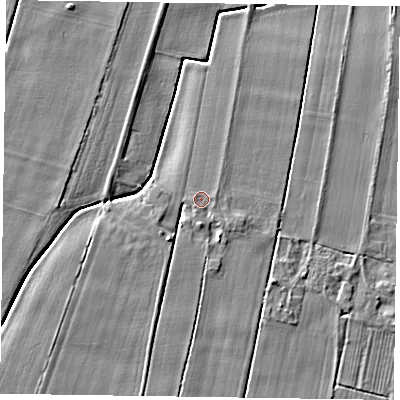 Shaded relief map of the ground around DN148AU, computed from Environment Agency LiDAR. The ground here sits at about 3 m above sea level and falls 5 m across the surrounding 800 m. Surface water reaching this point runs off ground lying to the south, 1.1 m higher.