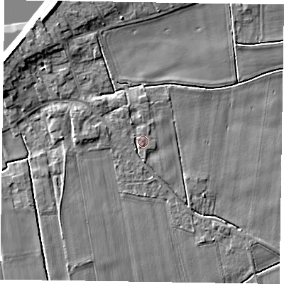 Shaded relief map of the ground around DN148AW, computed from Environment Agency LiDAR. The ground here sits at about 3 m above sea level and falls 7 m across the surrounding 800 m. Surface water reaching this point runs off ground lying to the north-north-west, 1.7 m higher.