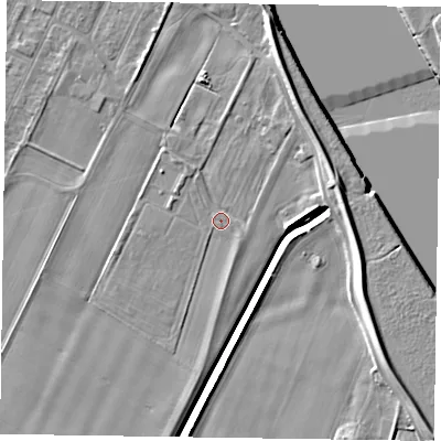 Shaded relief map of the ground around DN148BD, computed from Environment Agency LiDAR. The ground here sits at about 3 m above sea level and falls 7 m across the surrounding 800 m. Surface water reaching this point runs off ground lying to the west-south-west, 1.1 m higher.