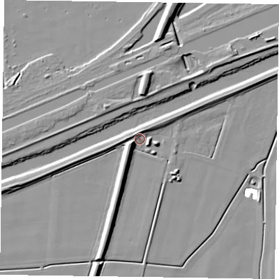 Shaded relief map of the ground around DN148BN, computed from Environment Agency LiDAR. The ground here sits at about 3 m above sea level and falls 10 m across the surrounding 800 m. Surface water reaching this point runs off ground lying to the west-south-west, 8.5 m higher.