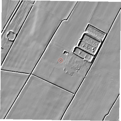Shaded relief map of the ground around DN148BQ, computed from Environment Agency LiDAR. The ground here sits at about 2 m above sea level and falls 6 m across the surrounding 800 m. Surface water reaching this point runs off ground lying to the east-north-east, 4.6 m higher.