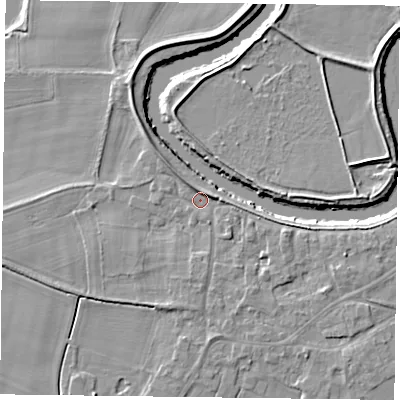 Shaded relief map of the ground around DN148BS, computed from Environment Agency LiDAR. The ground here sits at about 4 m above sea level and falls 6 m across the surrounding 800 m. Surface water reaching this point runs off ground lying to the north-north-east, 2.8 m higher.