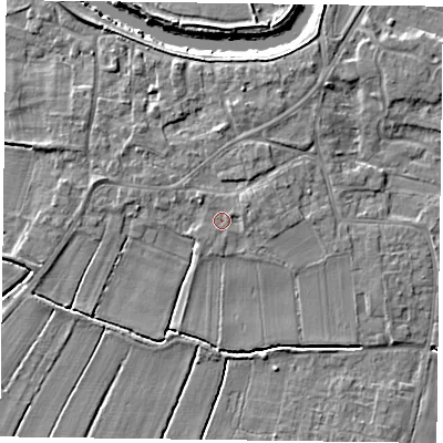 Shaded relief map of the ground around DN148BT, computed from Environment Agency LiDAR. The ground here sits at about 4 m above sea level and falls 5 m across the surrounding 800 m. Surface water reaching this point runs off ground lying to the east-north-east, 1.1 m higher.