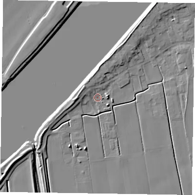 Shaded relief map of the ground around DN148BY, computed from Environment Agency LiDAR. The ground here sits at about 3 m above sea level and falls 7 m across the surrounding 800 m. Surface water reaching this point runs off ground lying to the north-west, 3.5 m higher.