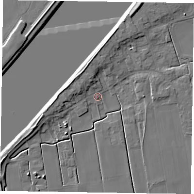 Shaded relief map of the ground around DN148DD, computed from Environment Agency LiDAR. The ground here sits at about 3 m above sea level and falls 7 m across the surrounding 800 m. Surface water reaching this point runs off ground lying to the west-south-west, 3.9 m higher.