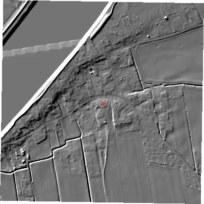 Shaded relief map of the ground around DN148DF, computed from Environment Agency LiDAR. The ground here sits at about 3 m above sea level and falls 7 m across the surrounding 800 m. Surface water reaching this point runs off ground lying to the east, 1.4 m higher.