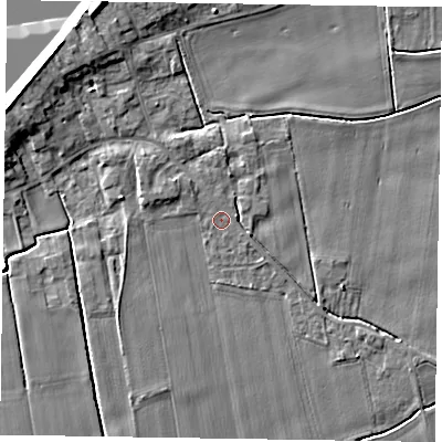 Shaded relief map of the ground around DN148DH, computed from Environment Agency LiDAR. The ground here sits at about 2 m above sea level and falls 7 m across the surrounding 800 m. Surface water reaching this point runs off ground lying to the north-west, 0.6 m higher.