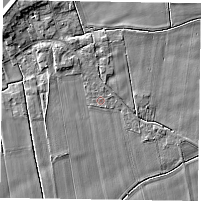Shaded relief map of the ground around DN148DJ, computed from Environment Agency LiDAR. The ground here sits at about 2 m above sea level and falls 5 m across the surrounding 800 m. Surface water reaching this point runs off ground lying to the south, 0.8 m higher.