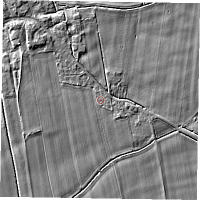 Shaded relief map of the ground around DN148DN, computed from Environment Agency LiDAR. The ground here sits at about 2 m above sea level and falls 3 m across the surrounding 800 m. Surface water reaching this point runs off ground lying to the north-west, 2.0 m higher.